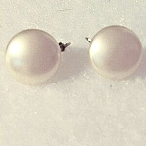 VINTAGE CROWN TRIFARI Button Pearl Earrings  Silver Tone  Clip On Signed